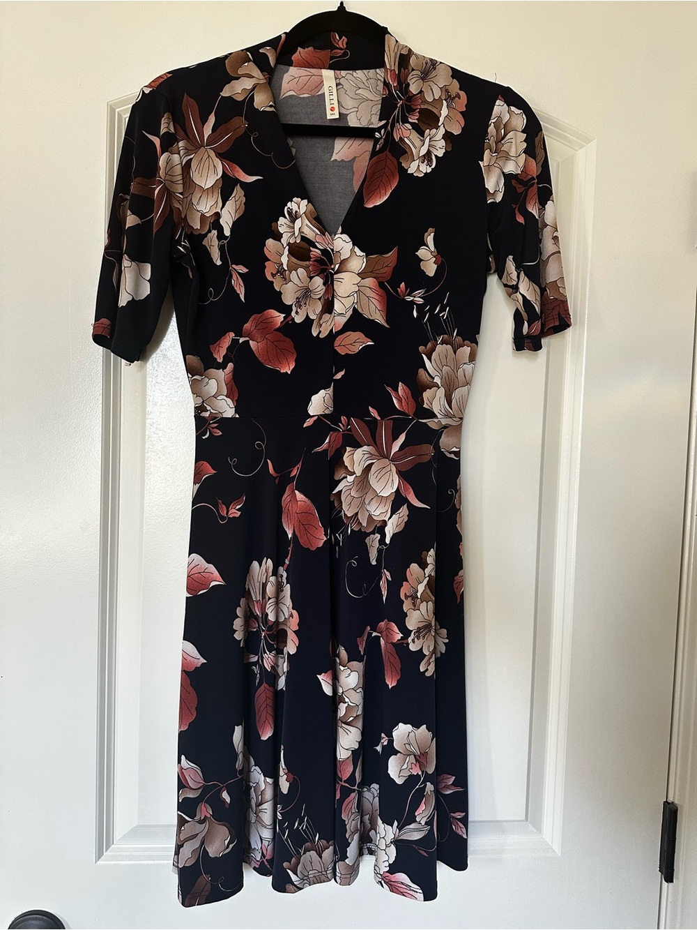 ModCloth Gilli Navy Midi Dress with Blush and Cream Floral Print